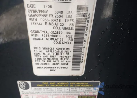 2006 Infiniti Fx35 from USA, damaged, VIN JNRAS08U66X104482